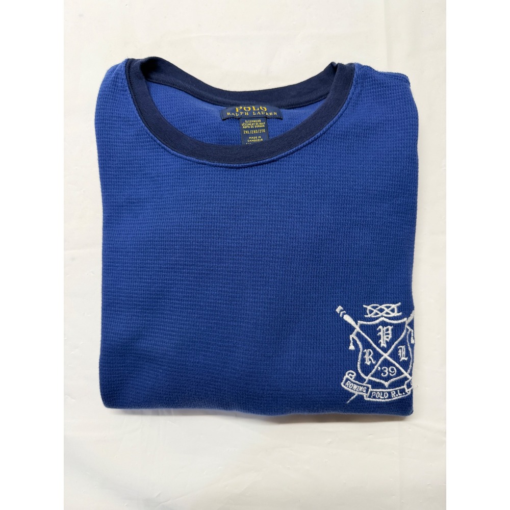 Polo Ralph Lauren‎ Mens 2XL Blue Waffle Knit Thermal Rowing Club Sleepwear Top
